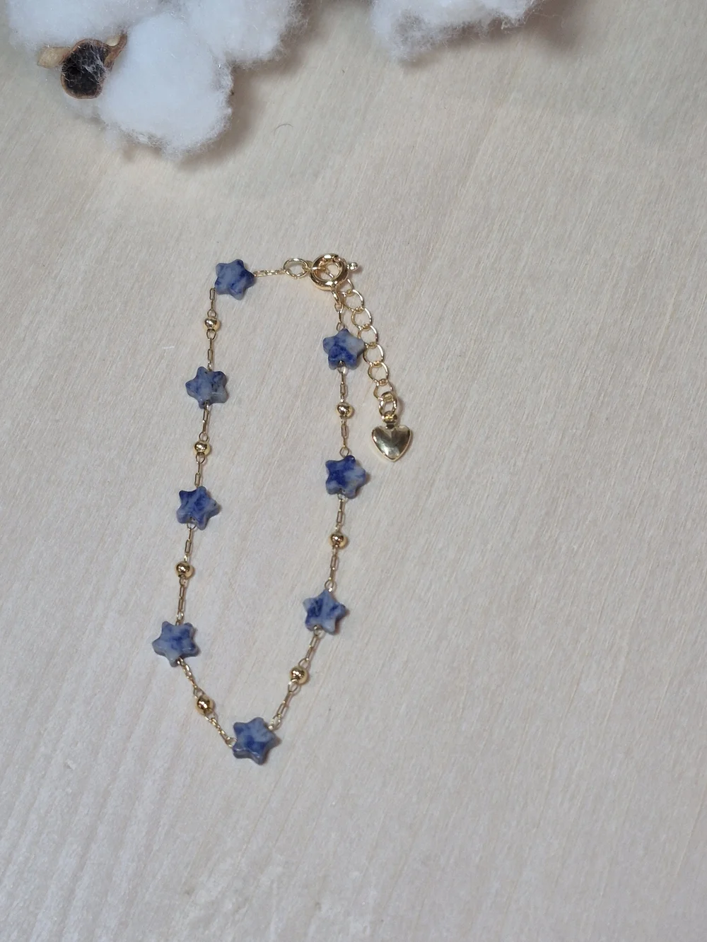 💙⭐️NEW💙⭐️ PRETTY!! SS Micro PaperClip Faceted BLUE DOT Nat.Stone StarBracelet